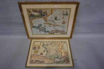 null Deux cartes : "Les Caraïbes" et "La France" (40x55 cm).