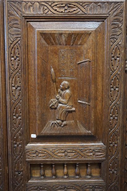 null Armoire bretonne en bois naturel sculpté à deux portes et un tiroir. 198x110x44...