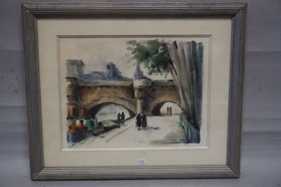 Jean Bigou "Le Pont Neuf", aquarelle, sbg. 24x31,5 cm