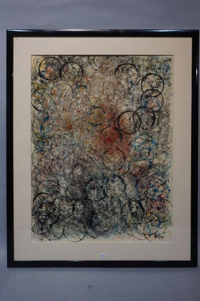 null "Abstraction aux cercles", framed piece, monogrammed HH and dated 93. 63x48...