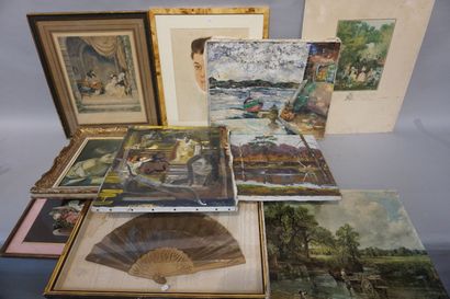 Handle of framed pieces, oils, reproductions,...