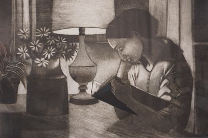 null After Hausaner: "Reading", lithograph 9/15, sbd. 51x66 cm