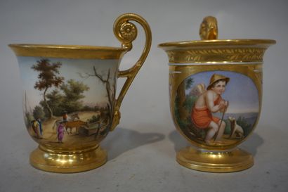 null Two old Paris porcelain cups (restorations). 11 cm