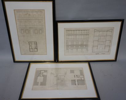 null "Italian architectural plans", three prints. 39x23 cm and 40x22 cm