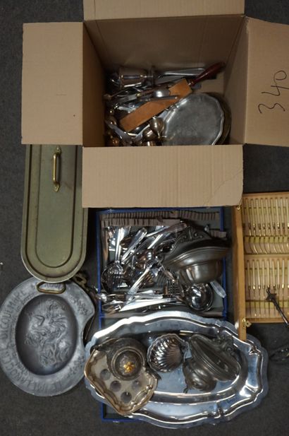 Silver plated handle, pewter, cutlery, teapot,...