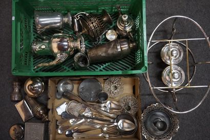 Two silver metal handles, pewter, pourers,...