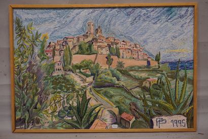 null "Village du sud", tapisserie, PP, 1995. 43x62 cm