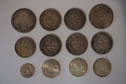 Lot de pièces en argent: 3 x 100 francs,...