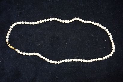 COLLIERS 
Lot de deux colliers de perles de culture en chute. (fermoir en or) (Accidents)....