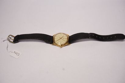 Montre Montre d'homme OMEGA en or, à bracelet en cuir noir (Poids Brut:38,8 grs)