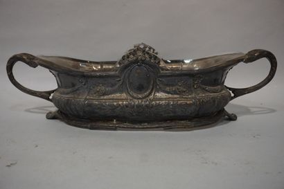 null Large coupe à anses en métal argenté de style Louis XVI. 50x24x14 cm