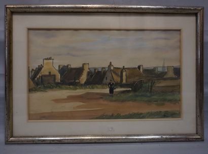 Louis Robert ANTRAL (1895-1939) "Village Breton", aquarelle, sbd. 26x43,5 cm