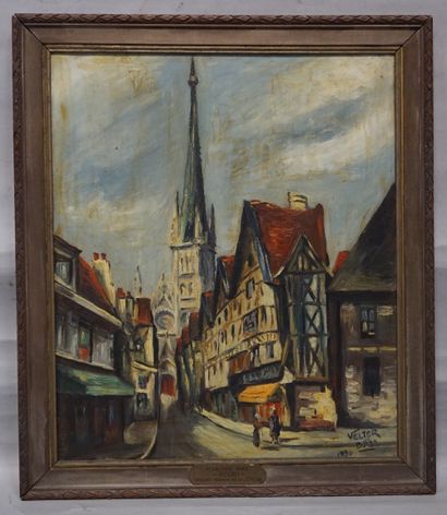 Robert WELTER dit Bozz "Vieilles maisons rue de l'Epicerie à Rouen", huile sur toile,...