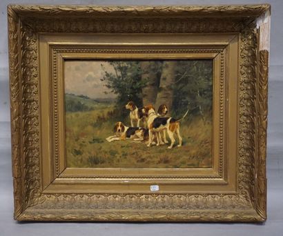 Georges Frédéric ROTIG (1873-1961) "Chiens de chasse au repos", huile sur panneau,...