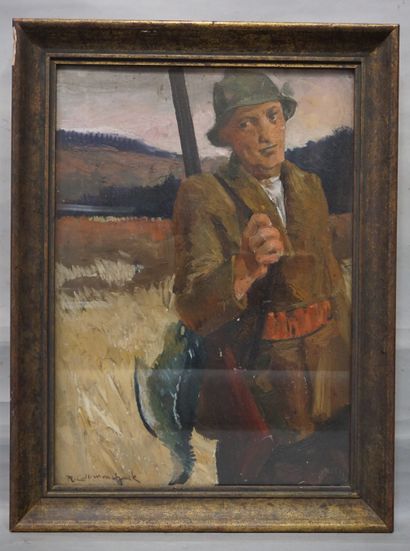 Albert Crommelynck "Le chasseur", huile sur toile, sbg. 70x50 cm