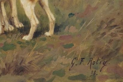 Georges Frédéric ROTIG (1873-1961) "Chiens de chasse au repos", huile sur panneau,...