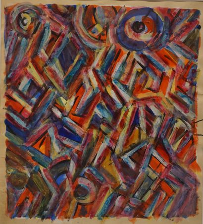 Jacques GERMAIN "Composition", huile sur papier, circa 1960-1970, non signée. 36x32,5...