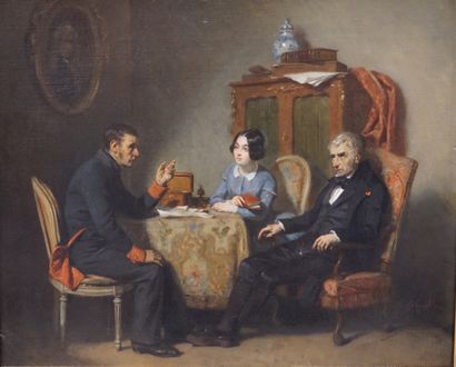 Alexandre GUILLEMIN "La demande en mariage" huile sur toile, sbd. 38x46,5 cm