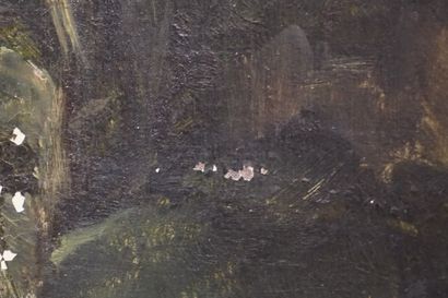 Jean BENNER (1836-1909) "Dahlias", huile sur toile, sbd (éclats). 55x46,5 cm