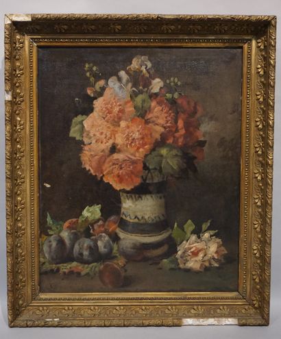 null "Bouquet", huile sur toile, sbg ? (petits accidents). 61x50 cm