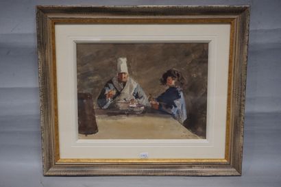 Louis Joseph Anthonissen "Enfant et grand-mère", aquarelle, sbd. 21,5x29 cm