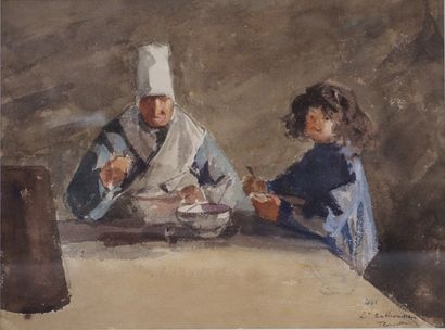 Louis Joseph Anthonissen "Enfant et grand-mère", aquarelle, sbd. 21,5x29 cm