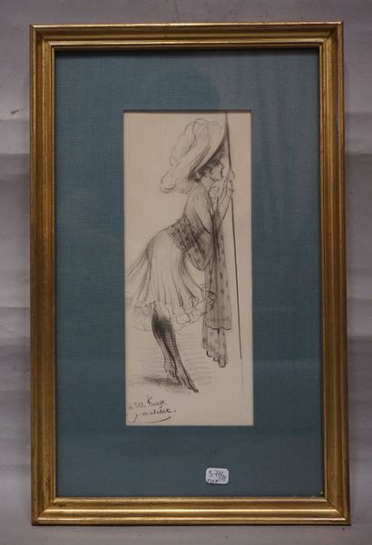 WATELET "Elégante", crayon, sbg et dédicacé à W. Kurzt. 25x10 cm