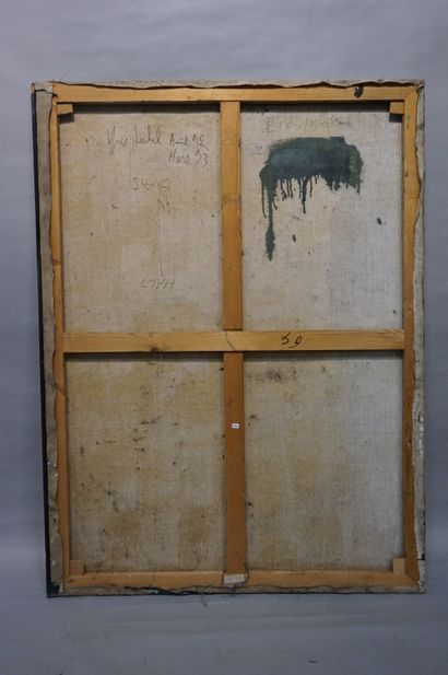 Yves JUHEL "Abstraction", huile sur toile, shd, daté 90. 130x98 cm