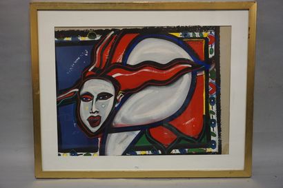 null Ecole contemporaine : "Femme penchée", gouache, shd. 67x75 cm