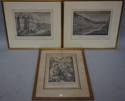 null Trois gravures : "Le Christ" (25x17 cm), "Marché" et "Place".