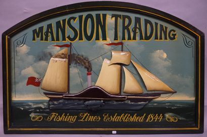 Enseigne Enseigne en bois polychrome "Mansion trading". 62,5x93 cm