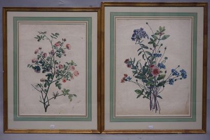 null "Fleurs", deux estampes (tachées). 42x32 cm et 38x28 cm
