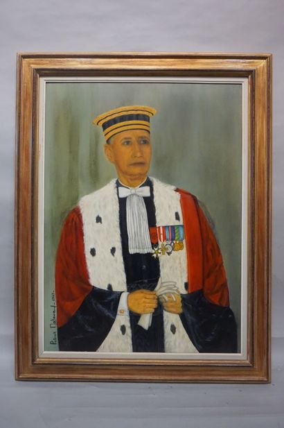 Patrick MALAVAL "Portrait d'un procureur général", huile sur panneau, sbg, daté 1967....