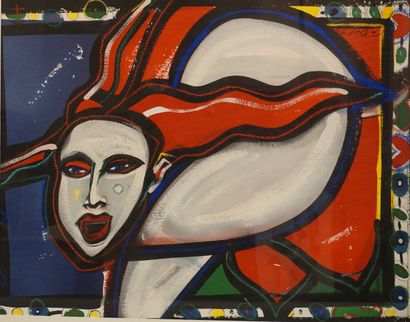 null Ecole contemporaine : "Femme penchée", gouache, shd. 67x75 cm