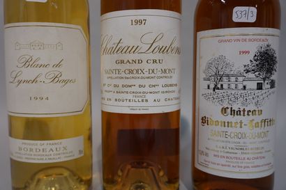 null 
3 bouteilles BORDEAUX blanc, (Lynch-Bages 94, Bidonnet-Laffitte 99, Loubens...