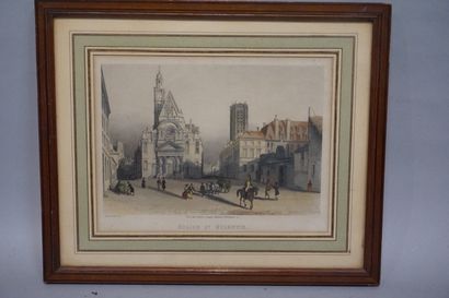 null "Eglise Saint Etienne", gravure (15,5x20 cm) et "Séance du conseil", reproduction...