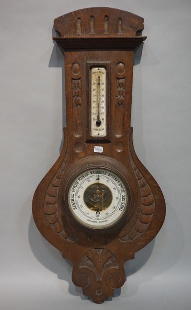 BAROMETRE-THERMOMETRE Baromètre-thermomètre en bois mouluré. 60x28 cm