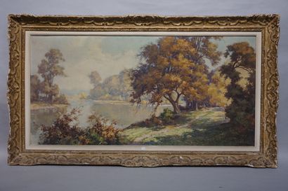 A. David "Etang", huile sur toile, sbd. 60x120 cm