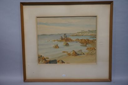 null "Rivage Breton", aquarelle, signé, dédicacé et daté 1938 en bas à droite. 31x38...