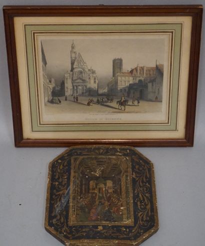 null "Eglise Saint Etienne", gravure (15,5x20 cm) et "Séance du conseil", reproduction...