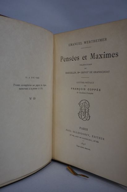 null WERTHEIMER (Emanuel). Pensées et maximes. Paris, Ollendorff, 1895, in-12, mar....