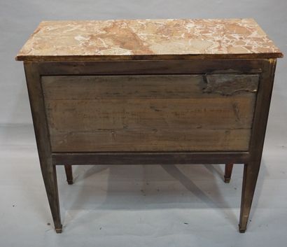 COMMODE Veneer and marquetry chest of drawers with two drawers. Beige marble top....
