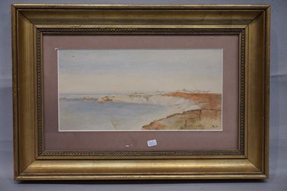 null "Shoreline", watercolour, monogrammed RA. 16x33 cm