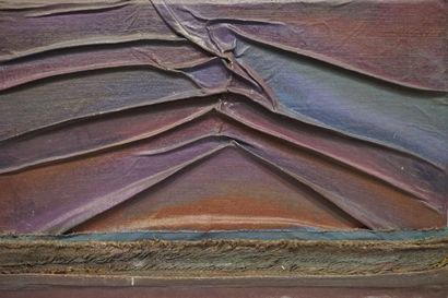 Yvon PREVEL "Purple Curtain", oil and fabric on panel, 1984. 52,5x77 cm