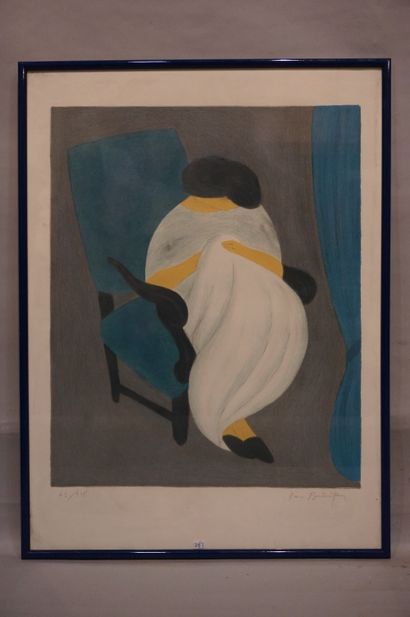 null "Woman in a blue armchair", lithograph 41/275, sbd. 78x58 cm