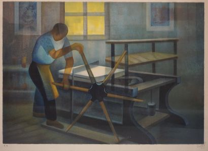 TOFFOLI (After) "Printer", lithograph, w.r.t., 57,5x78 cm