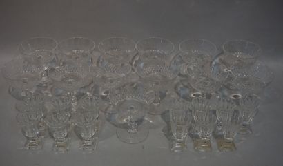 null Thirteen crystal cups and thirteen liqueur glasses.