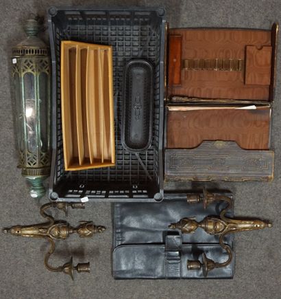 null Lantern handle, pair of Louis XVI style bronze sconces, letter case, Lancel...