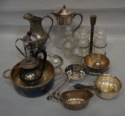 Silver plated handle and glassware, pourers,...