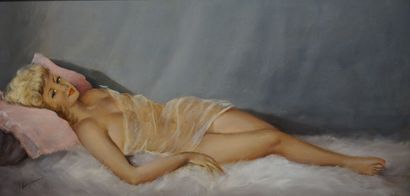 LEMPEREUR "Reclining Nude", oil on canvas, sbg. 40x80 cm